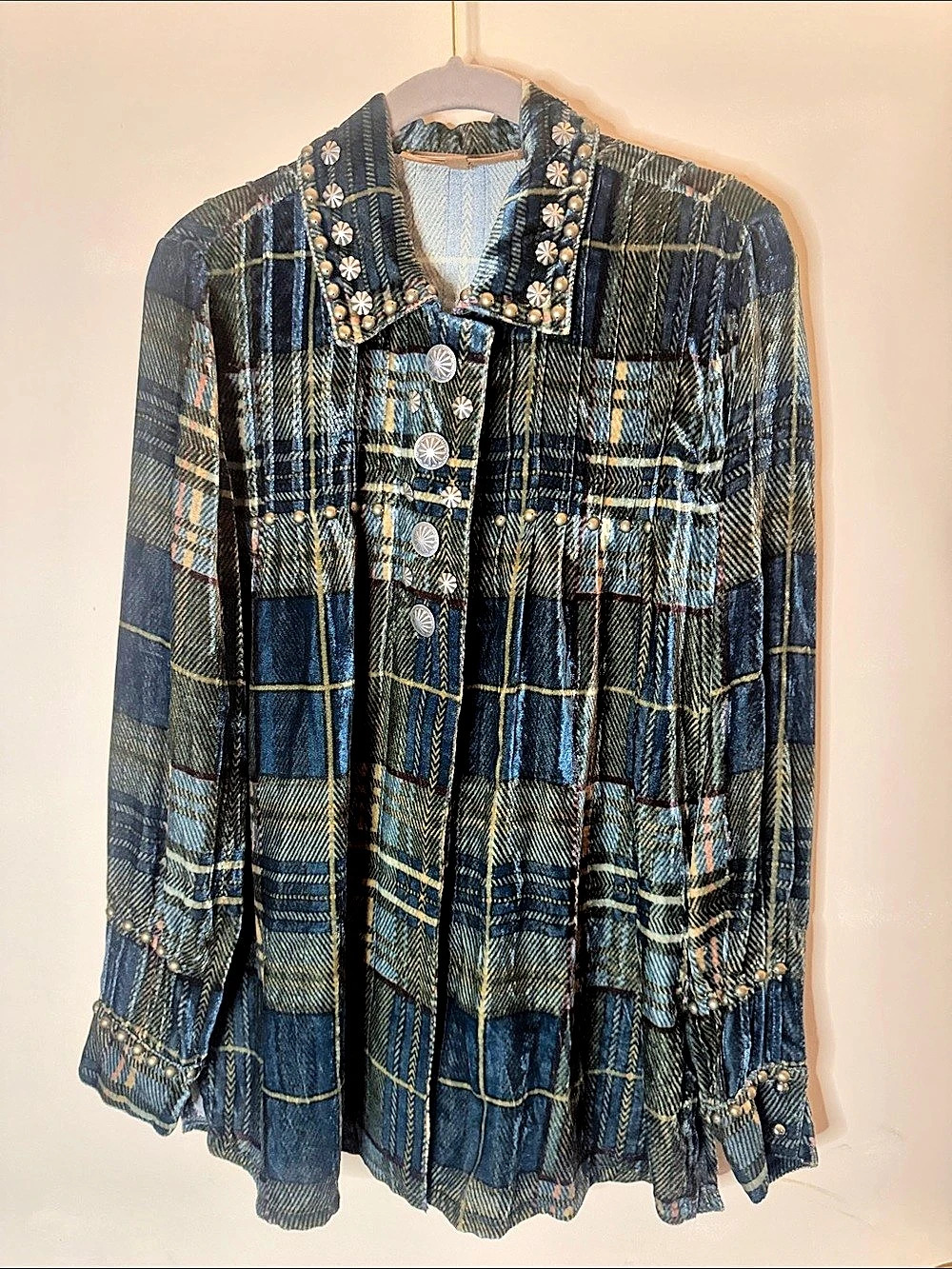 Double D Ranch Velvet Plaid Embellished Top